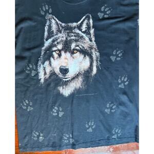 Vintage 90’s CMJ Men’s Black Wolf Paw Print Nature Tee XXL Single Stitch T Shirt